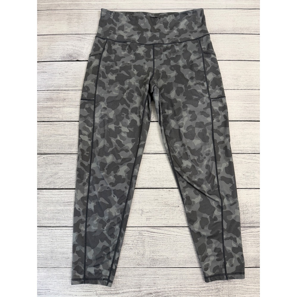 Ideology Womens Gray Camo High Waisted Leggings with Pockets Size Large